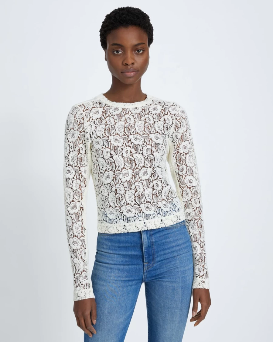 7 For All Mankind Women's Lacey Sweater - Antique White Knit Top
