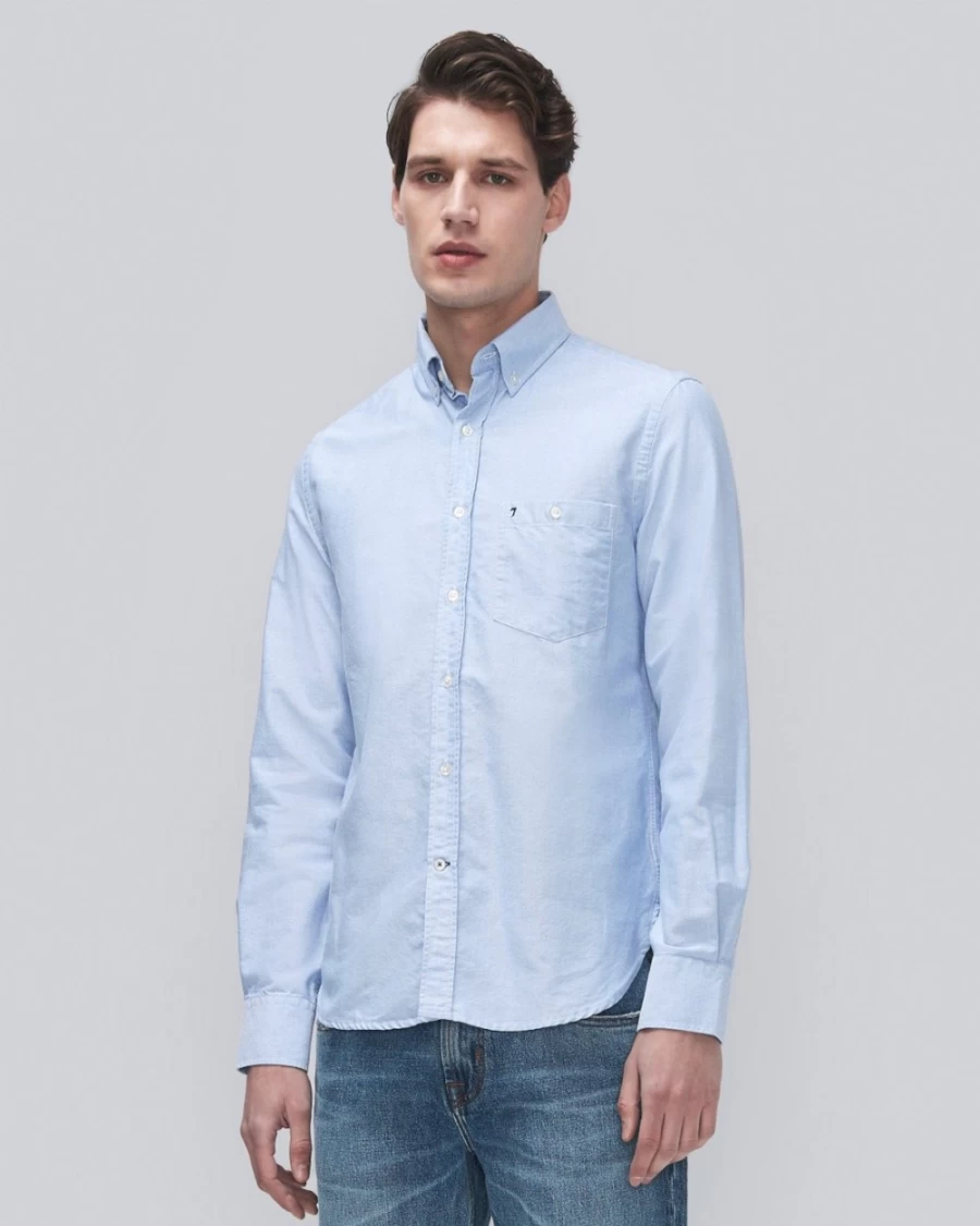 7 For All Mankind Men's Light Blue Oxford Shirt - Classic Casual Button-Down