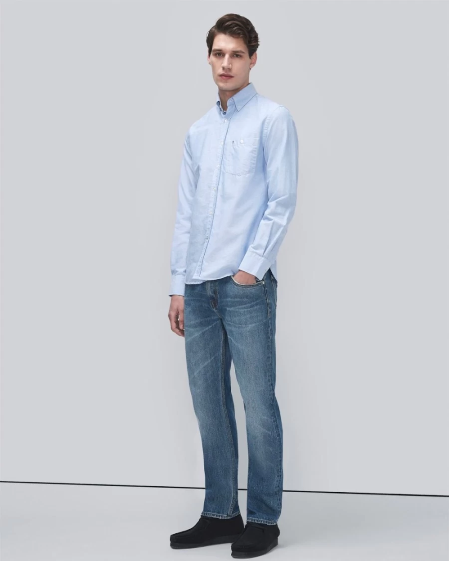 7 For All Mankind Men's Light Blue Oxford Shirt - Classic Casual Button-Down