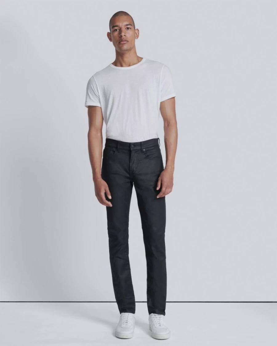 7 For All Mankind Men's Coated Slim Fit Tapered Black Jeans