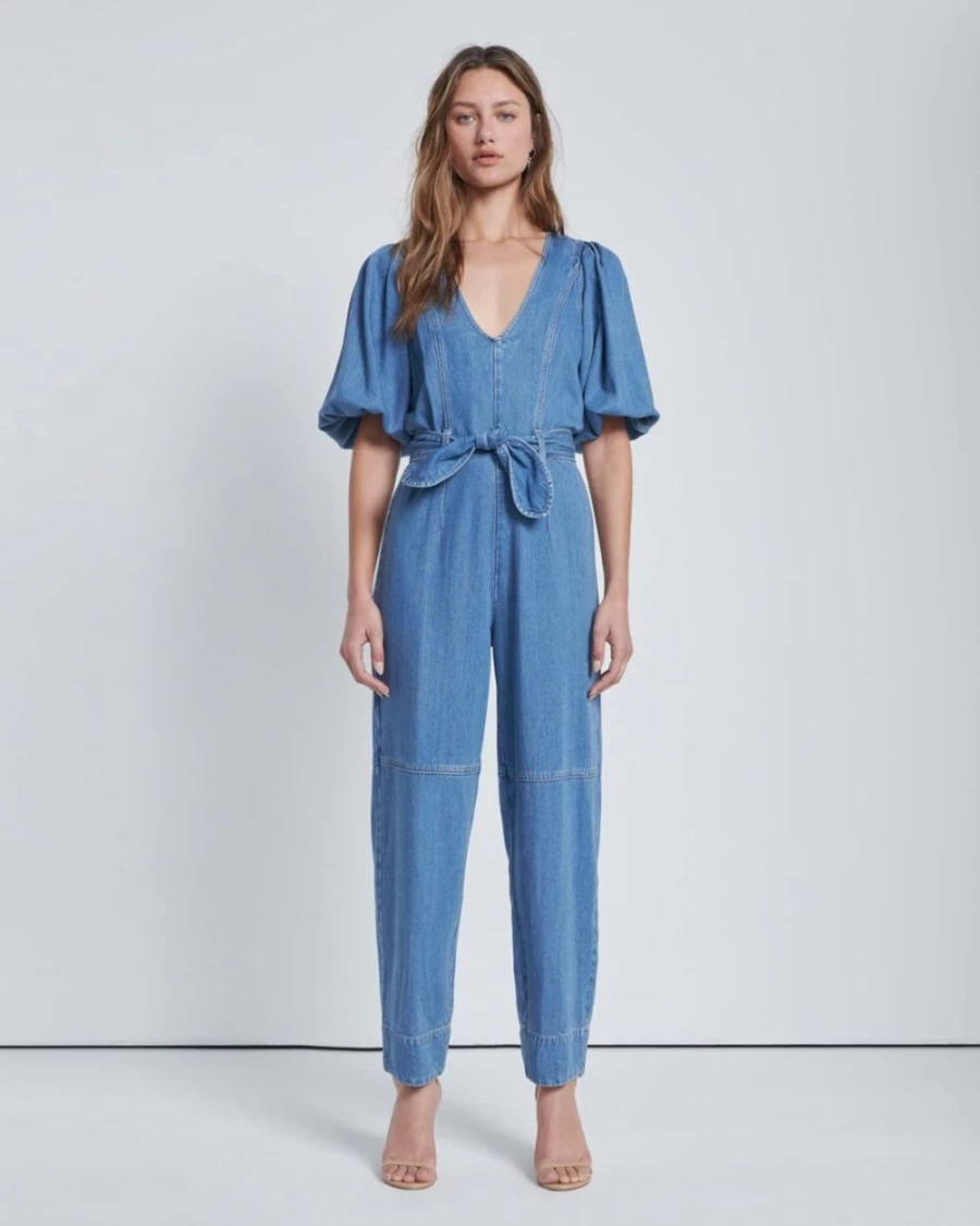 7 For All Mankind Women's Tulip Puff Sleeve Jumpsuit - Floral Print Romper with Puffed Sleeves