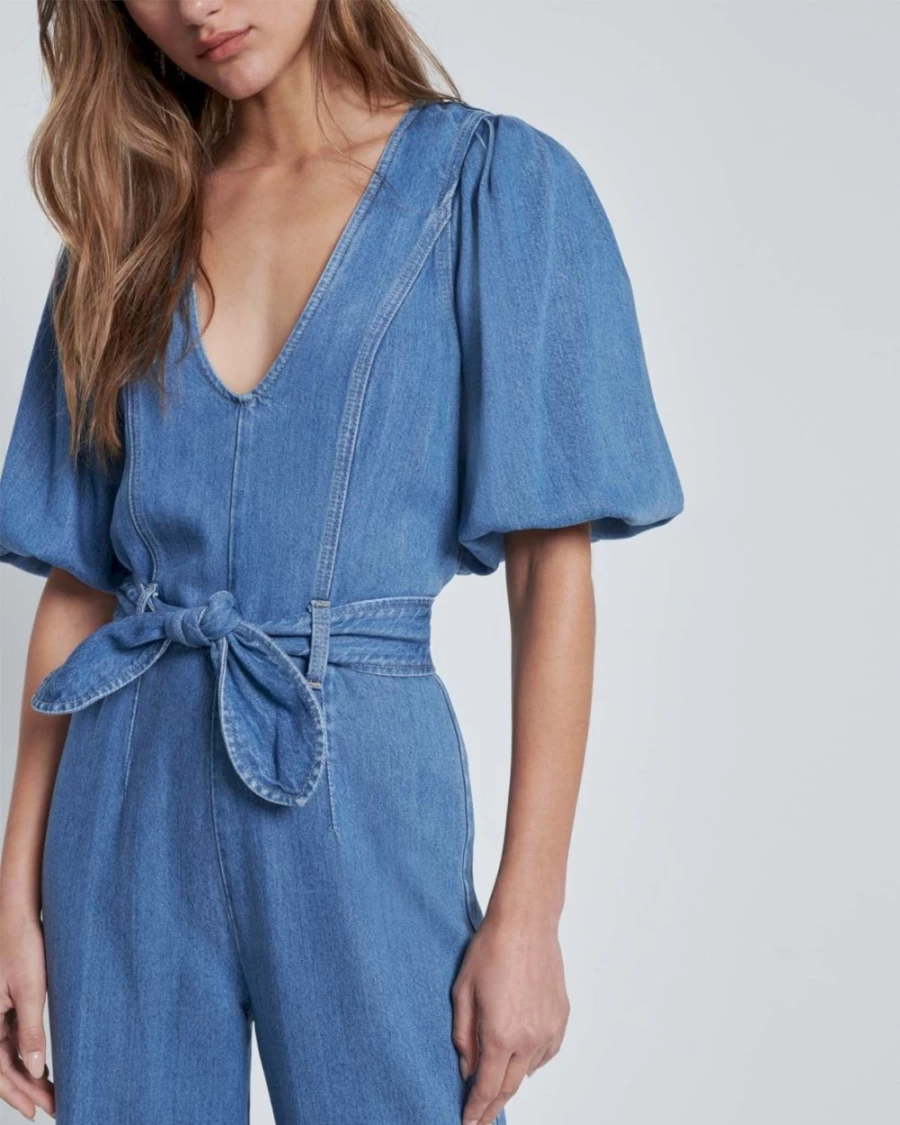 7 For All Mankind Women's Tulip Puff Sleeve Jumpsuit - Floral Print Romper with Puffed Sleeves