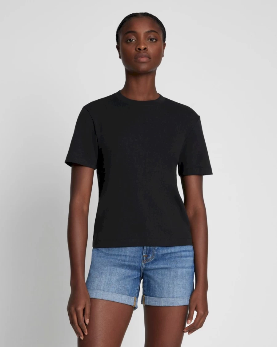 7 For All Mankind Women's Black Everyday Crew Neck T-Shirt - Soft Cotton Basic Tee
