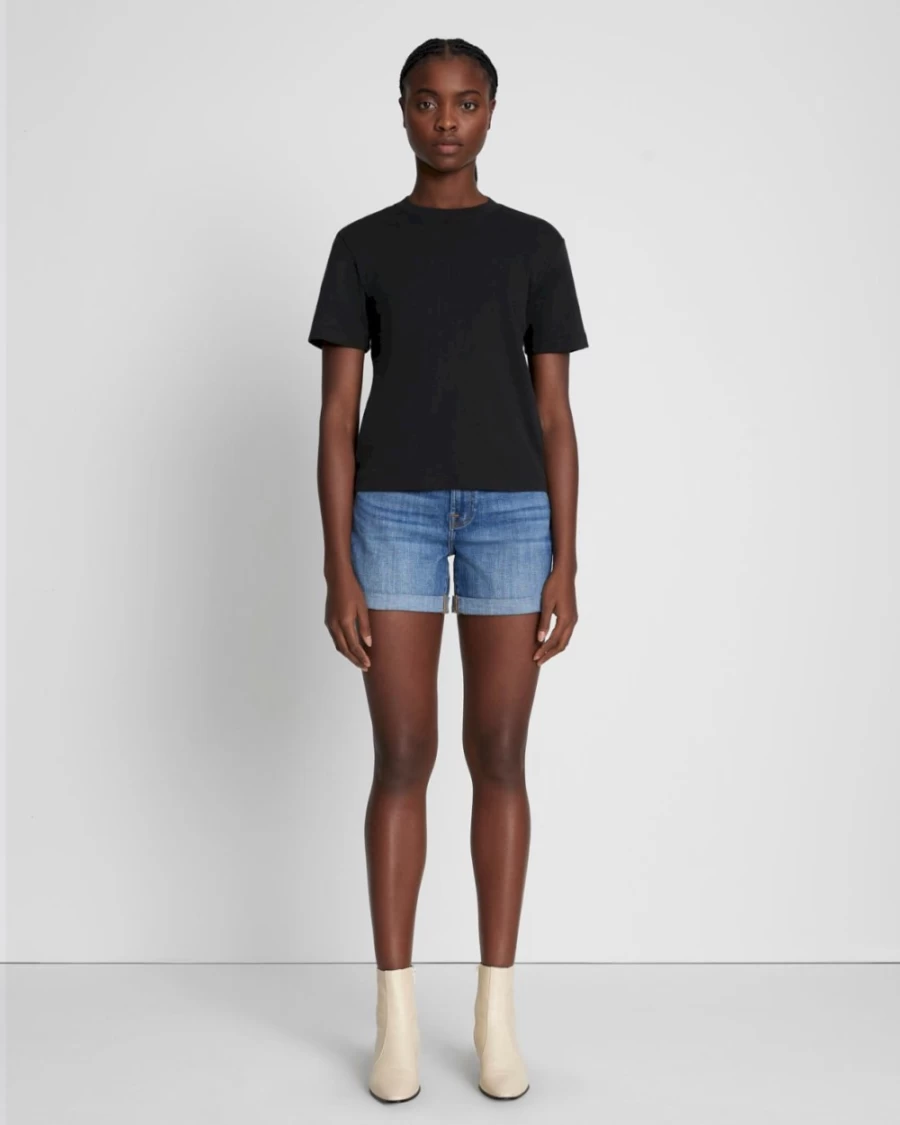 7 For All Mankind Women's Black Everyday Crew Neck T-Shirt - Soft Cotton Basic Tee