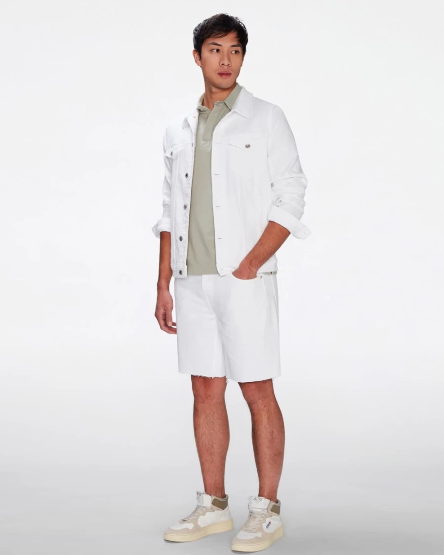 7 For All Mankind Men's Straight Shorts in Banter White - Classic Fit Casual Denim Shorts