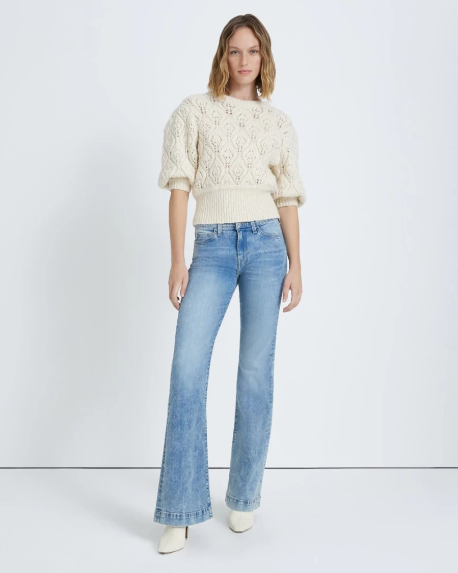 7 For All Mankind Women's Cream Pointelle Knit Sweater