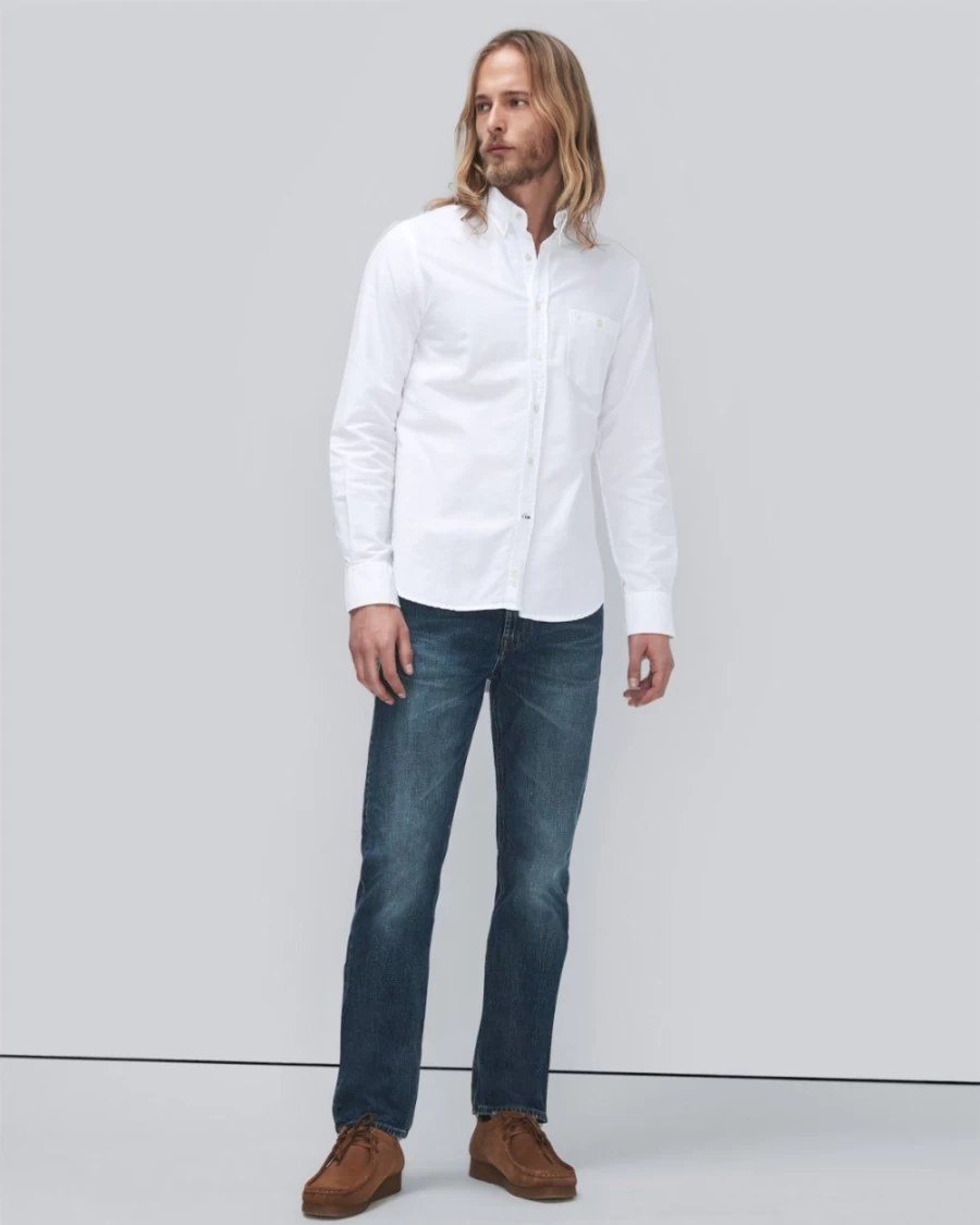 7 For All Mankind Men's Oxford Shirt - Classic White Button-Down Casual Dress Shirt
