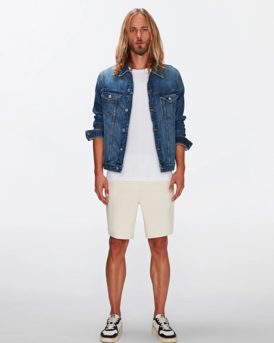 7 For All Mankind Men's Straight Fit Shorts in Ecru - Classic Casual Cotton Shorts