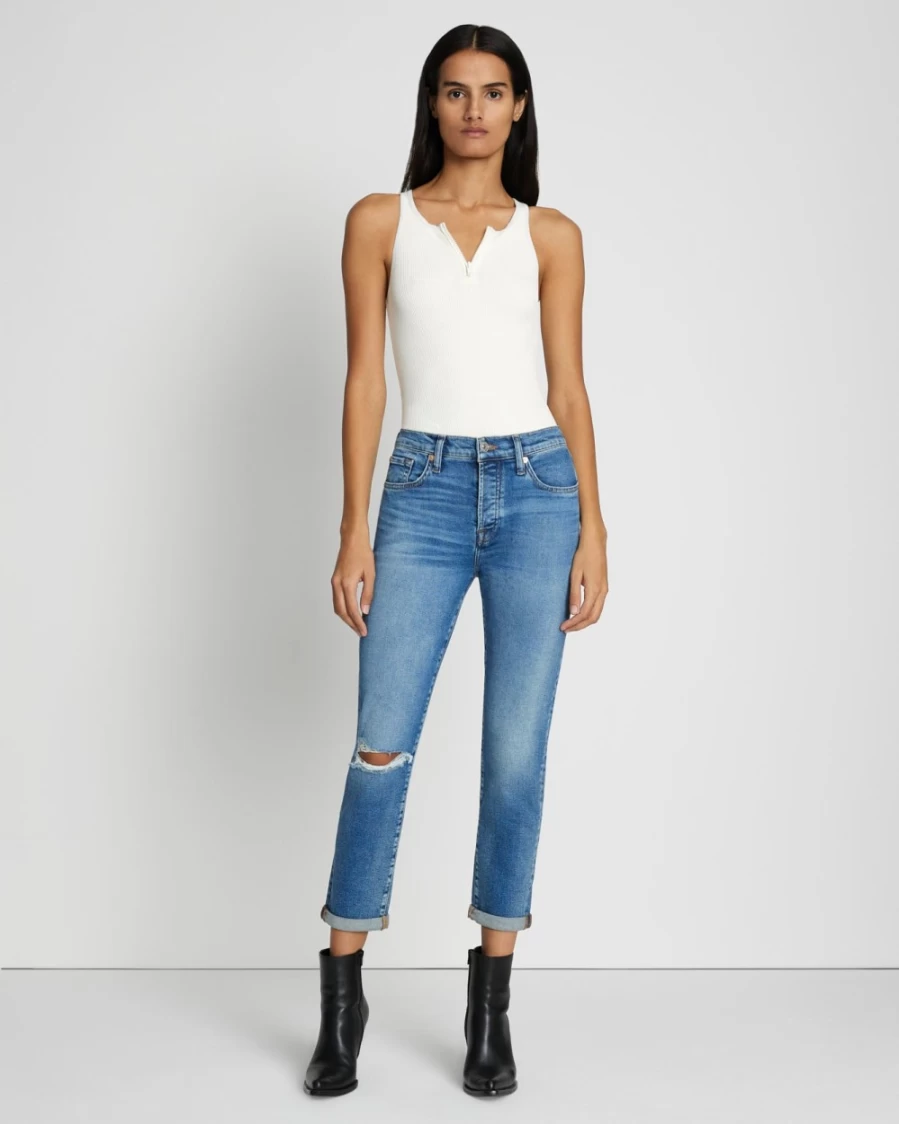 7 For All Mankind Women's Luxe Vintage Josefina Distressed Denim Jeans in Lyme Wash