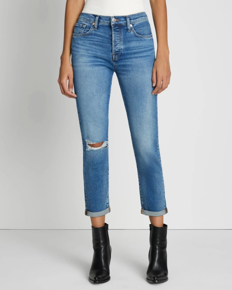 7 For All Mankind Women's Luxe Vintage Josefina Distressed Denim Jeans in Lyme Wash
