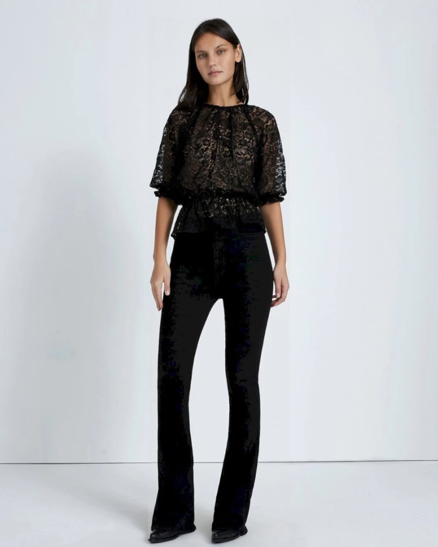7 For All Mankind Women's Soft Volume Lace Black Top