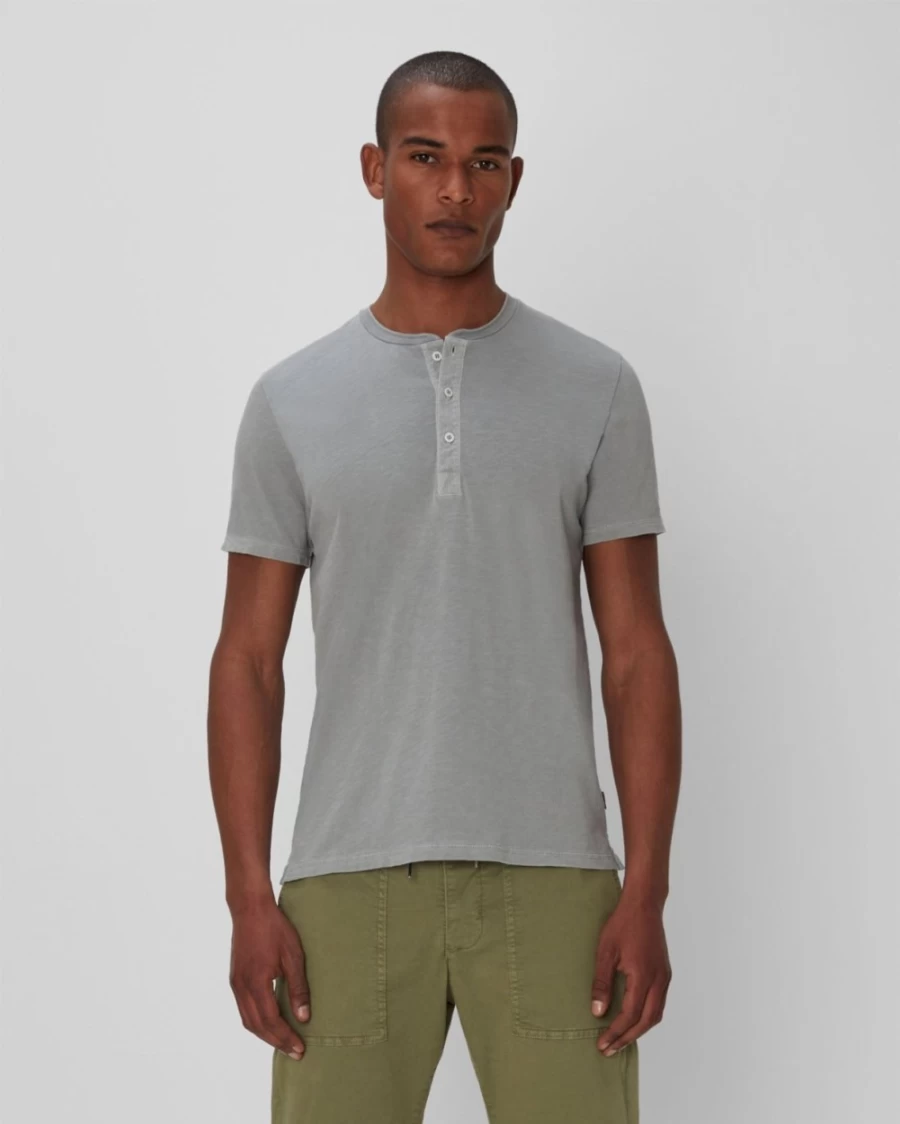 7 For All Mankind Men's Short Sleeve Henley Shirt in Storm Color