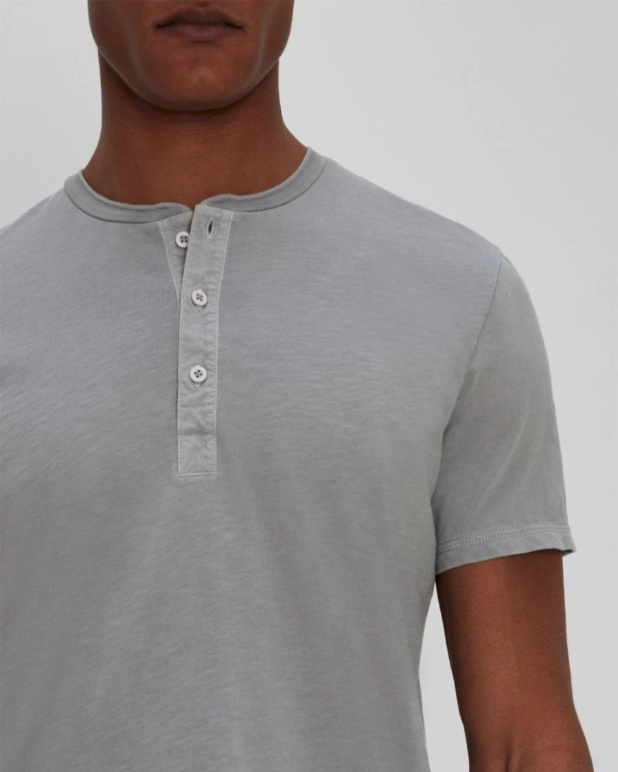7 For All Mankind Men's Short Sleeve Henley Shirt in Storm Color