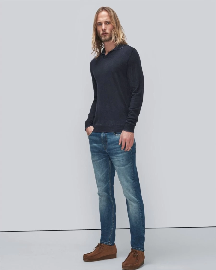 7 For All Mankind Men's Merino Wool Navy Polo Shirt