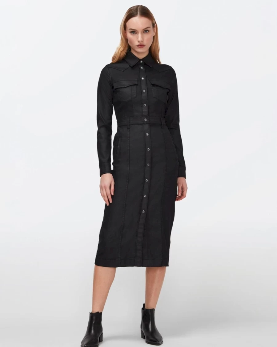 7 For All Mankind Women's Luxe West Coated Black Dress | Stylish & Elegant