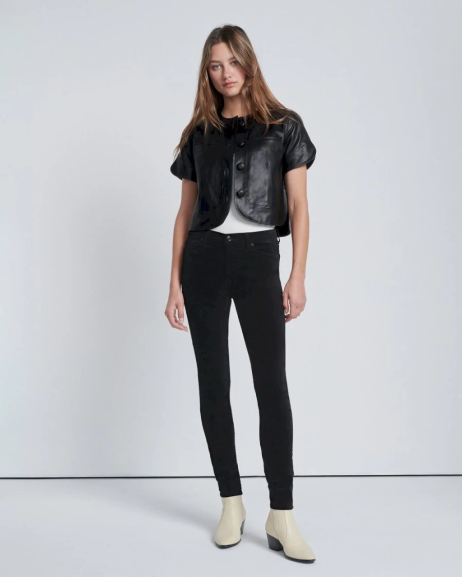 7 For All Mankind Women's Black Velvet High Waist Skinny Jeans