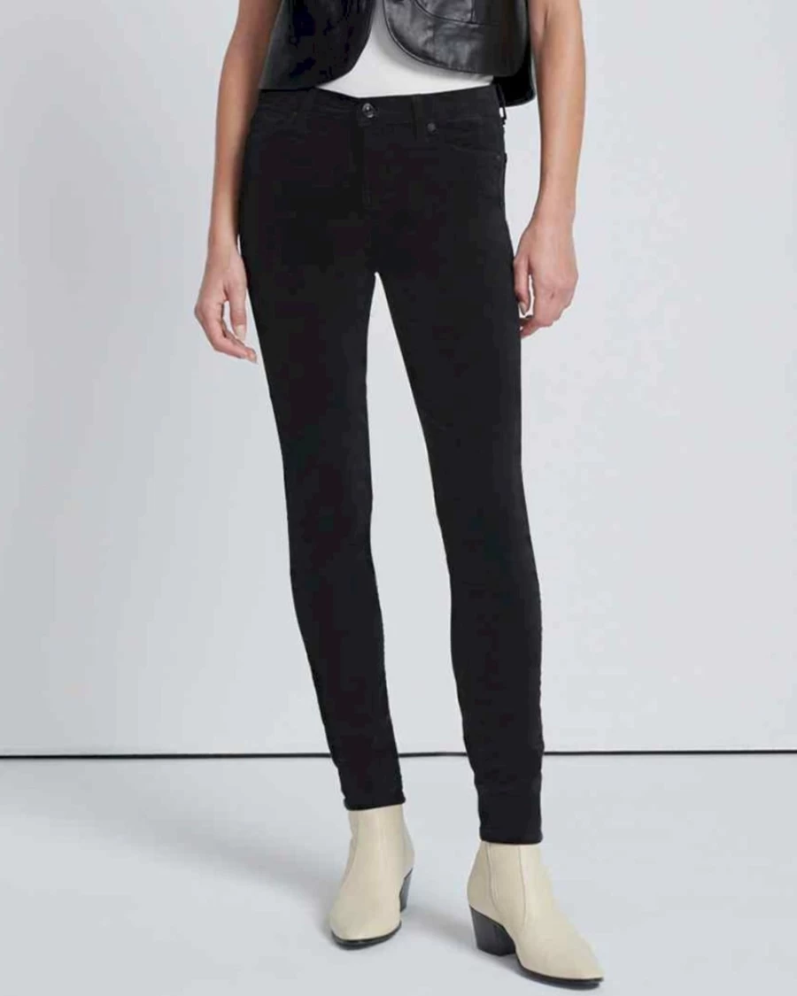 7 For All Mankind Women's Black Velvet High Waist Skinny Jeans