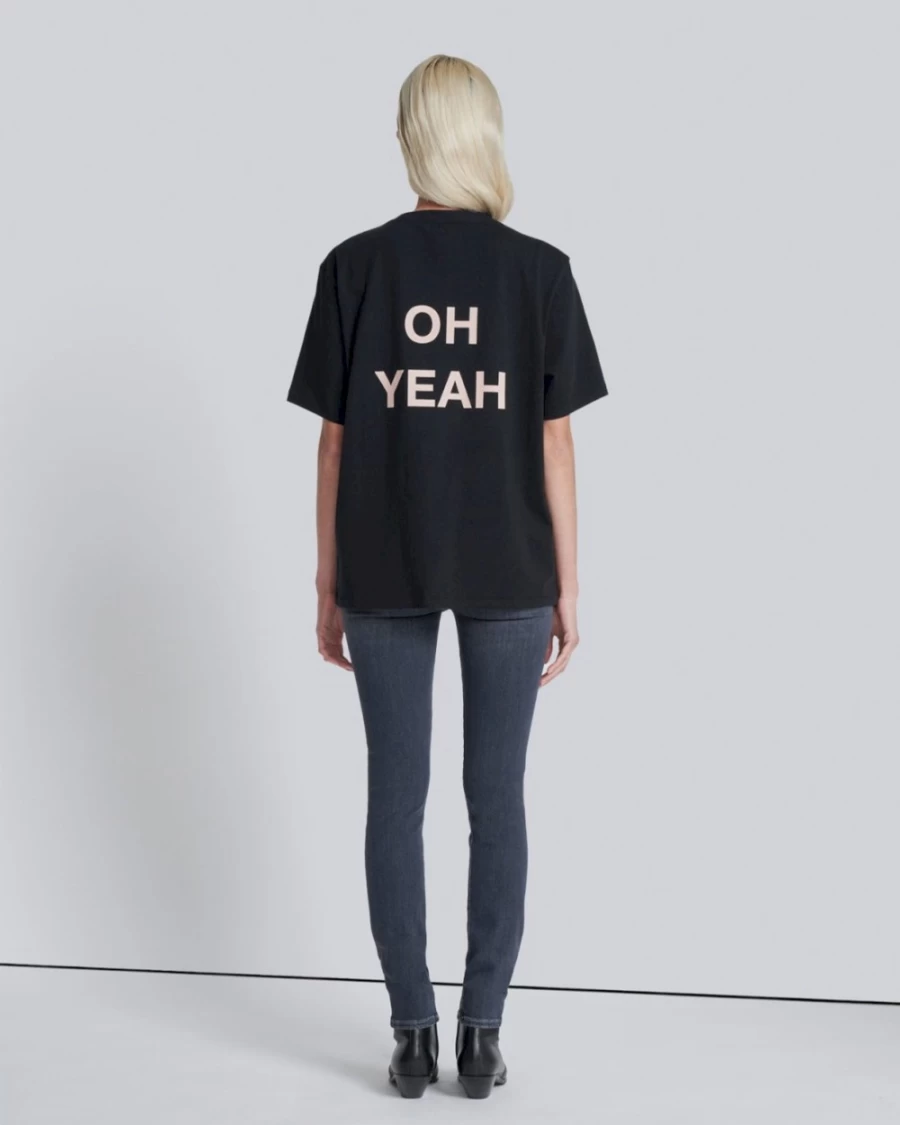 7 For All Mankind Women's Wonder Graphic Tee - Black Casual Short Sleeve T-Shirt