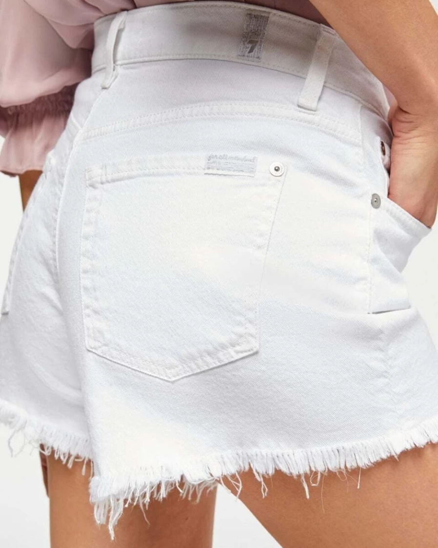 7 For All Mankind Women's Broken Twill Cut Off Denim Shorts in Clean White