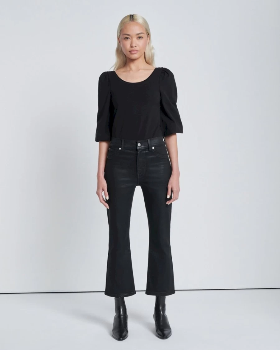 7 For All Mankind Women's High Waist Coated Black Slim Kick Flare Pants
