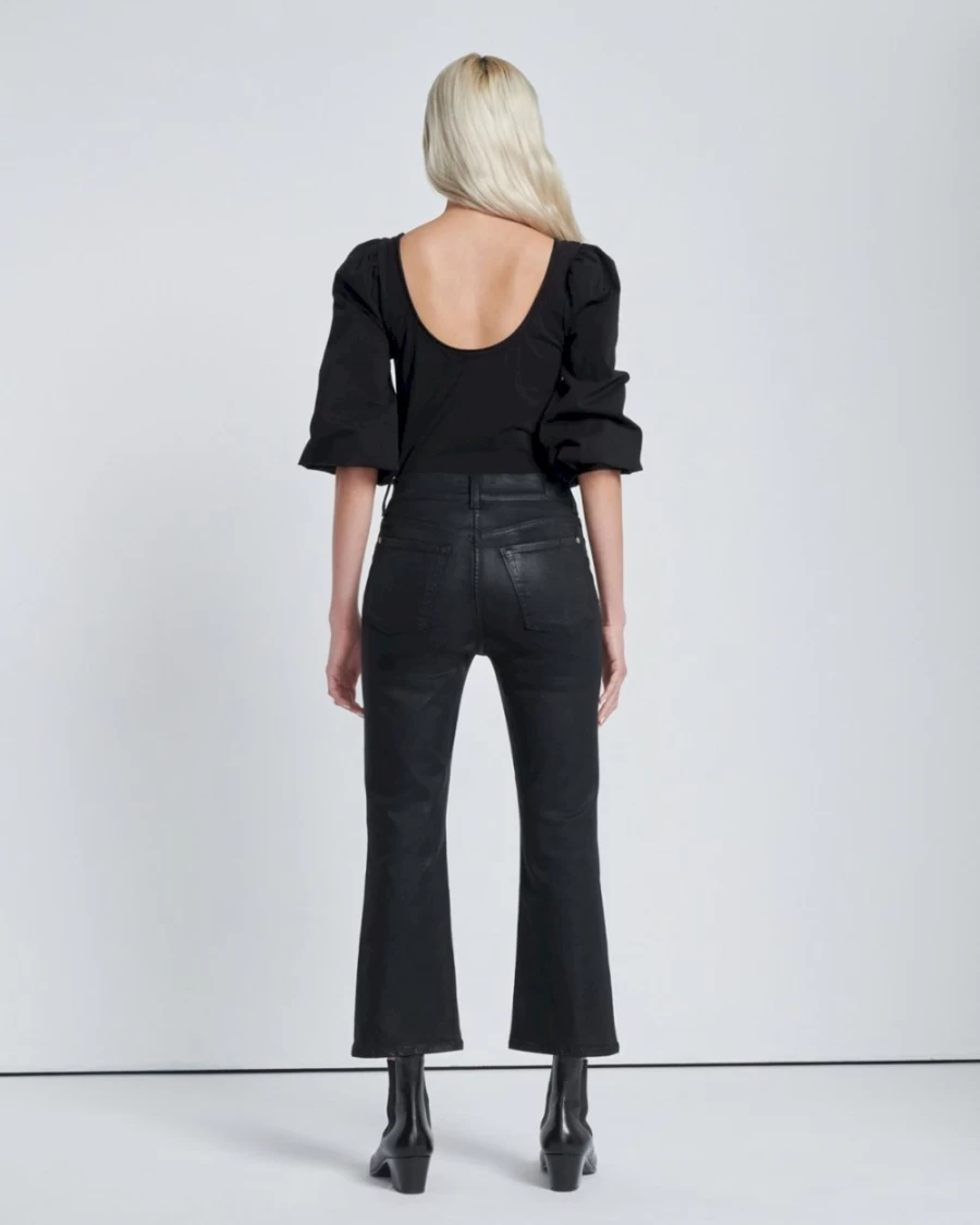 7 For All Mankind Women's High Waist Coated Black Slim Kick Flare Pants