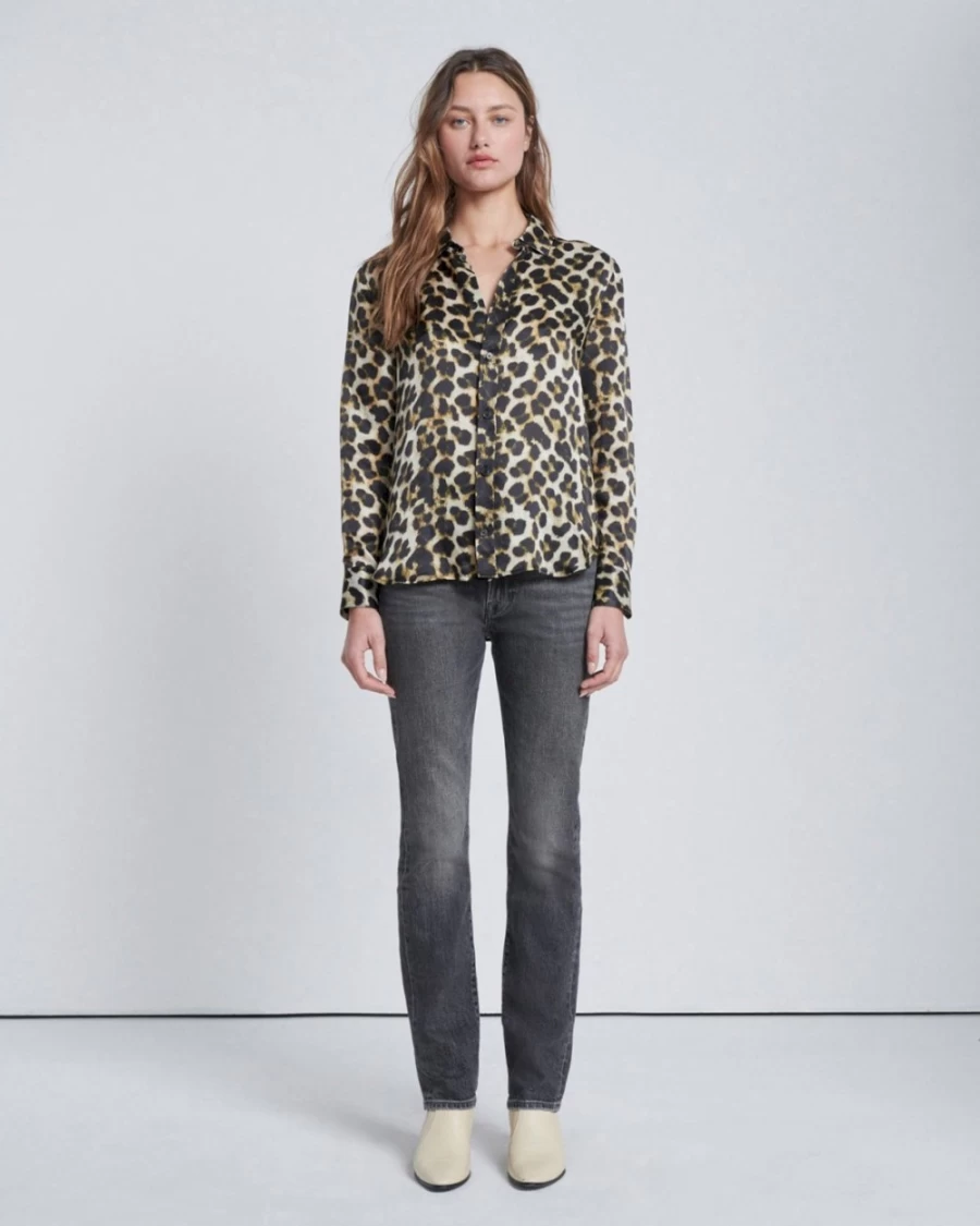 7 For All Mankind Women's Leopard Print Silk Button-Up Shirt