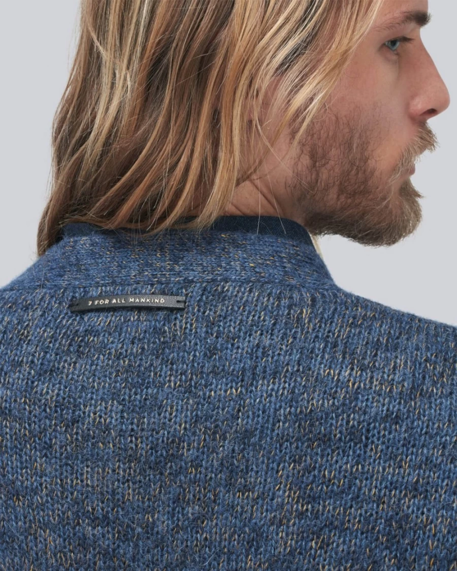 7 For All Mankind Men's Melange Blue Wool Cardigan Sweater