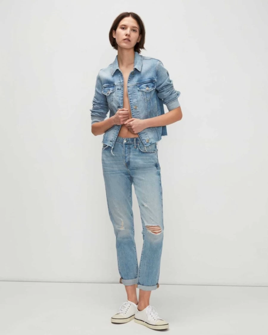 7 For All Mankind Women's Vintage Floral Trucker Jacket - Luxe Distressed Denim Coat
