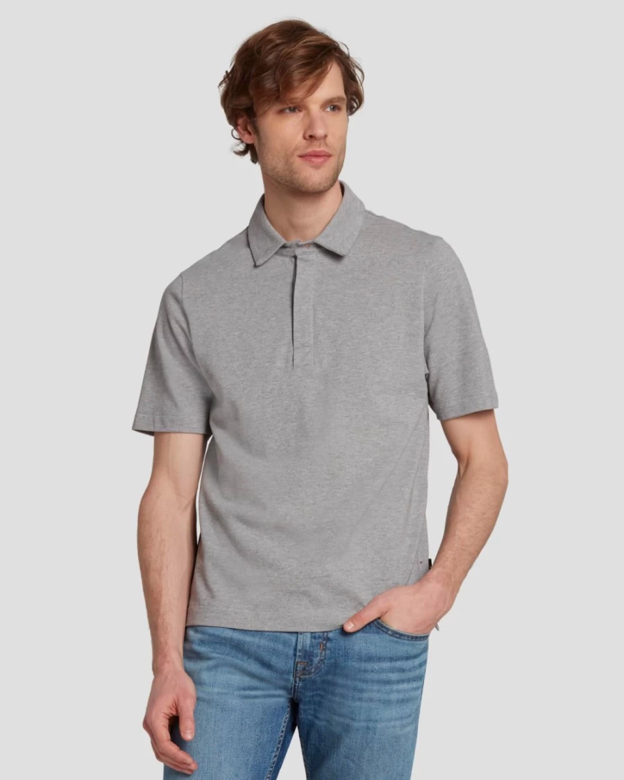 7 For All Mankind Men's Heather Grey Pique Knit Polo Shirt