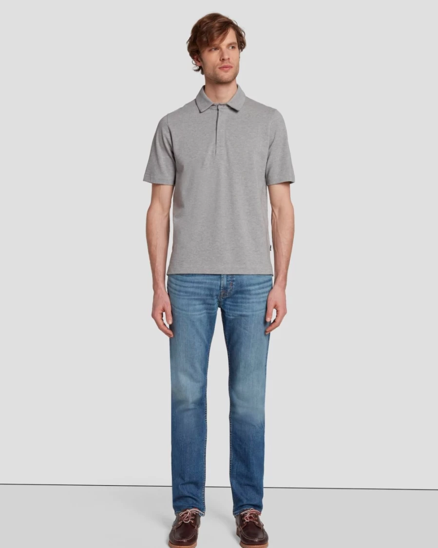 7 For All Mankind Men's Heather Grey Pique Knit Polo Shirt