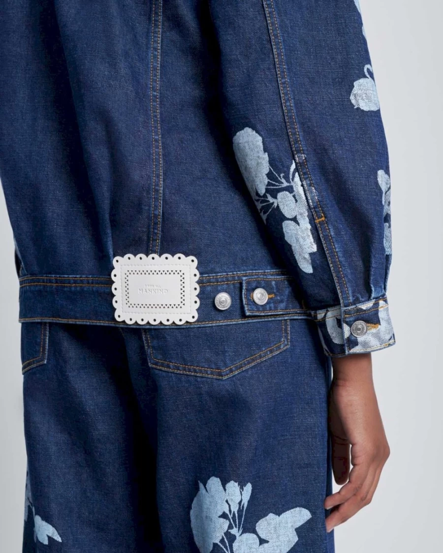7 For All Mankind Women's Easy Trucker Jacket - Teaparty Floral Dark Vintage Denim