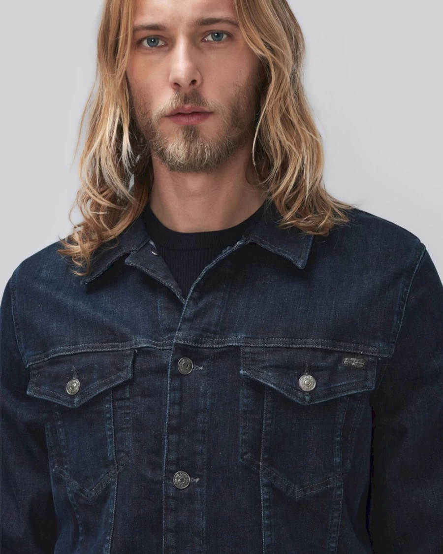 7 For All Mankind Men's Stretch Tek Perfect Trucker Jacket - Native Fit Denim Jacket