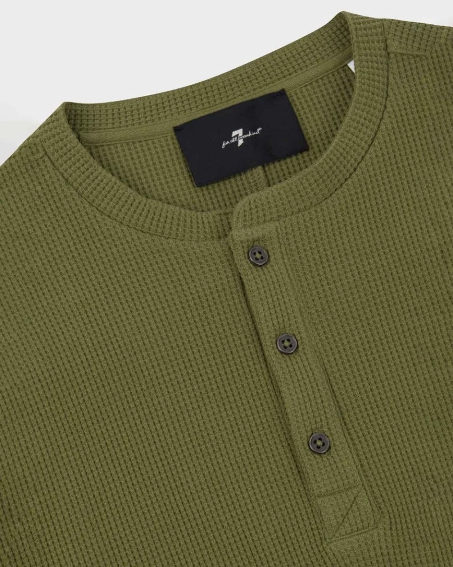 7 For All Mankind Men's Army Green Long Sleeve Henley Shirt