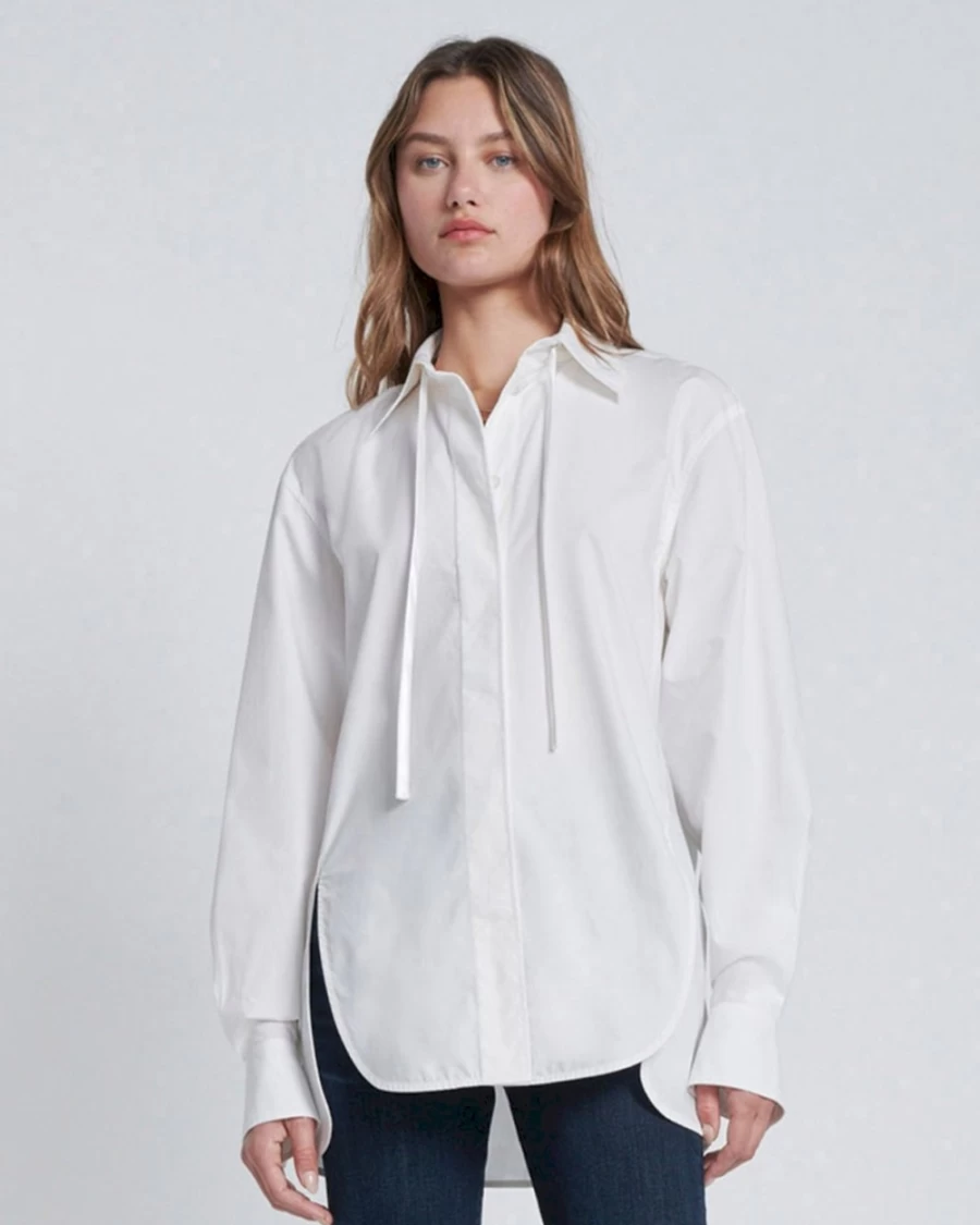 7 For All Mankind Women's Optic White Split Hem Button-Up Shirt