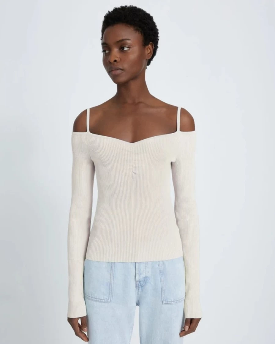7 For All Mankind Women's Cream Off Shoulder Top - Stylish Casual Blouse for Women