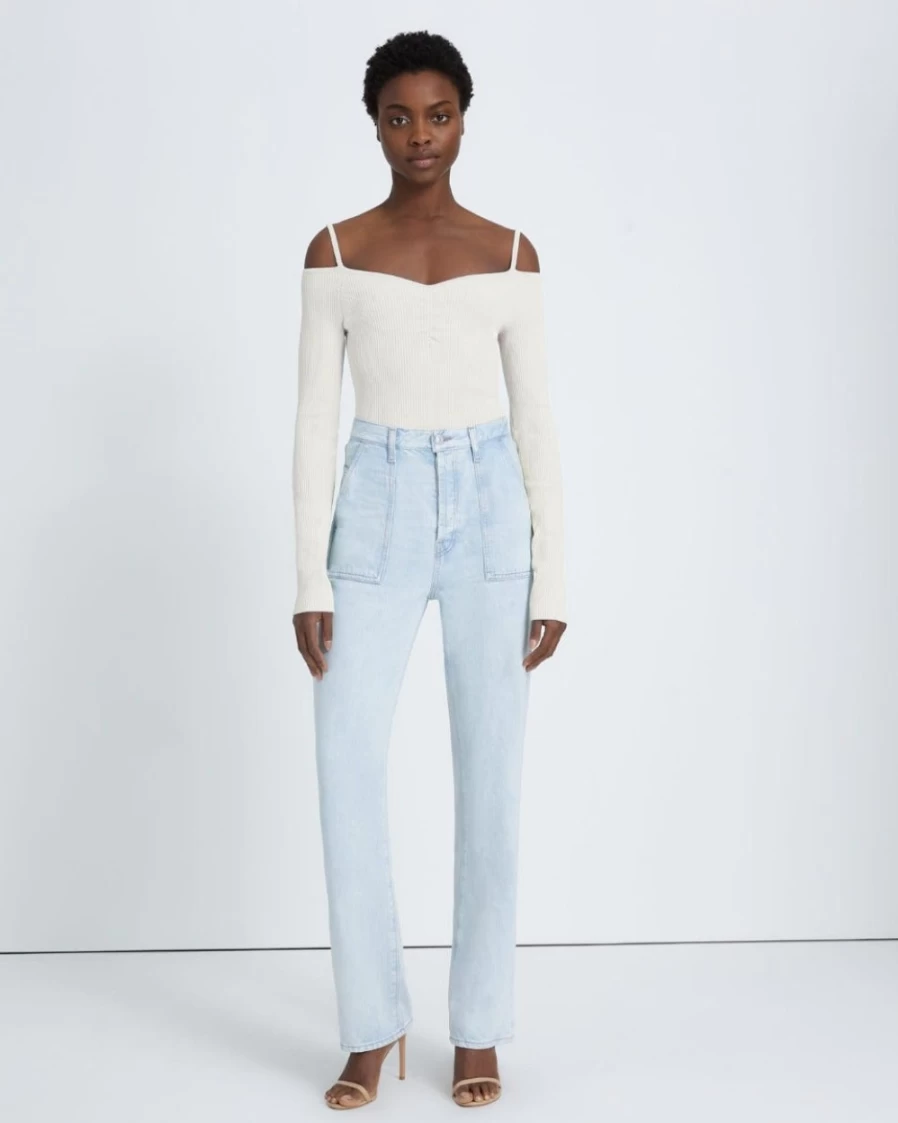 7 For All Mankind Women's Cream Off Shoulder Top - Stylish Casual Blouse for Women