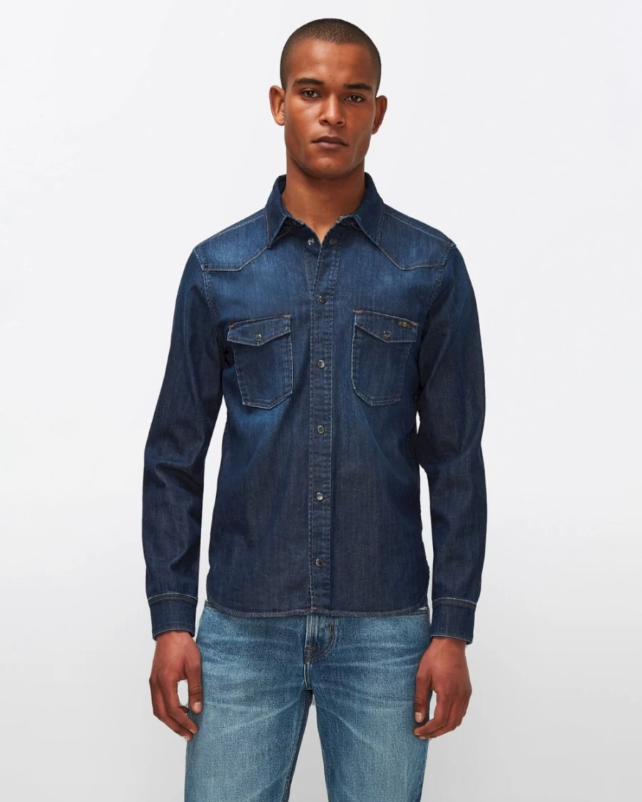 7 For All Mankind Men's Stretch Tek Western Shirt - Elementary Style Comfort Fit