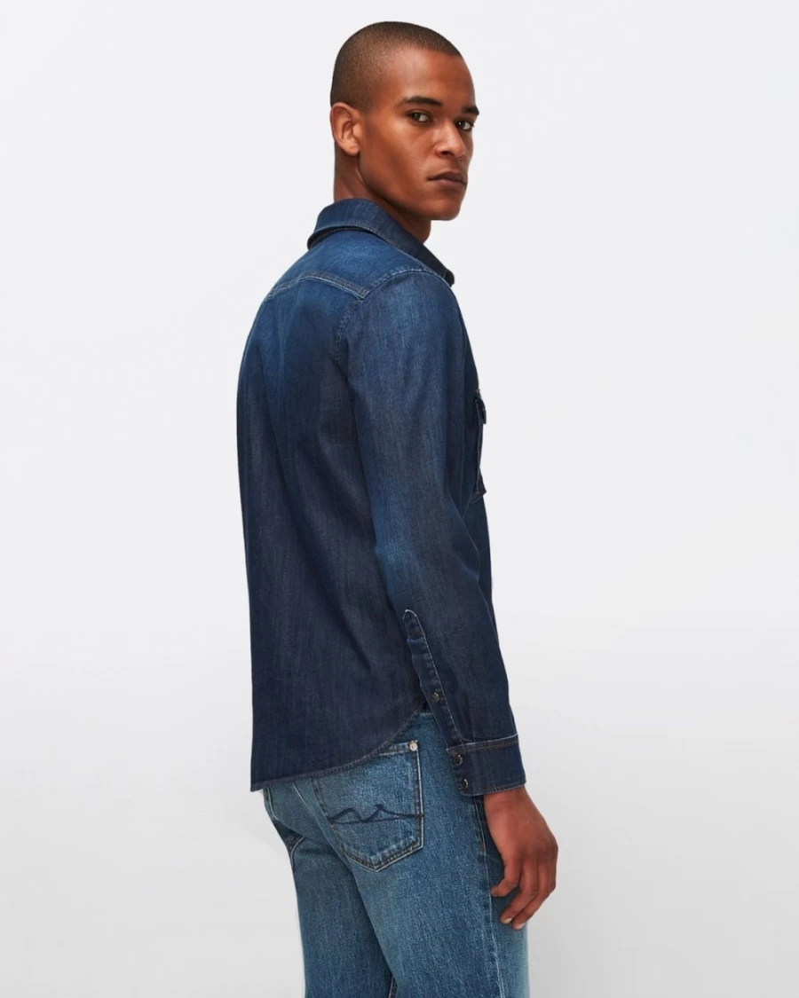 7 For All Mankind Men's Stretch Tek Western Shirt - Elementary Style Comfort Fit