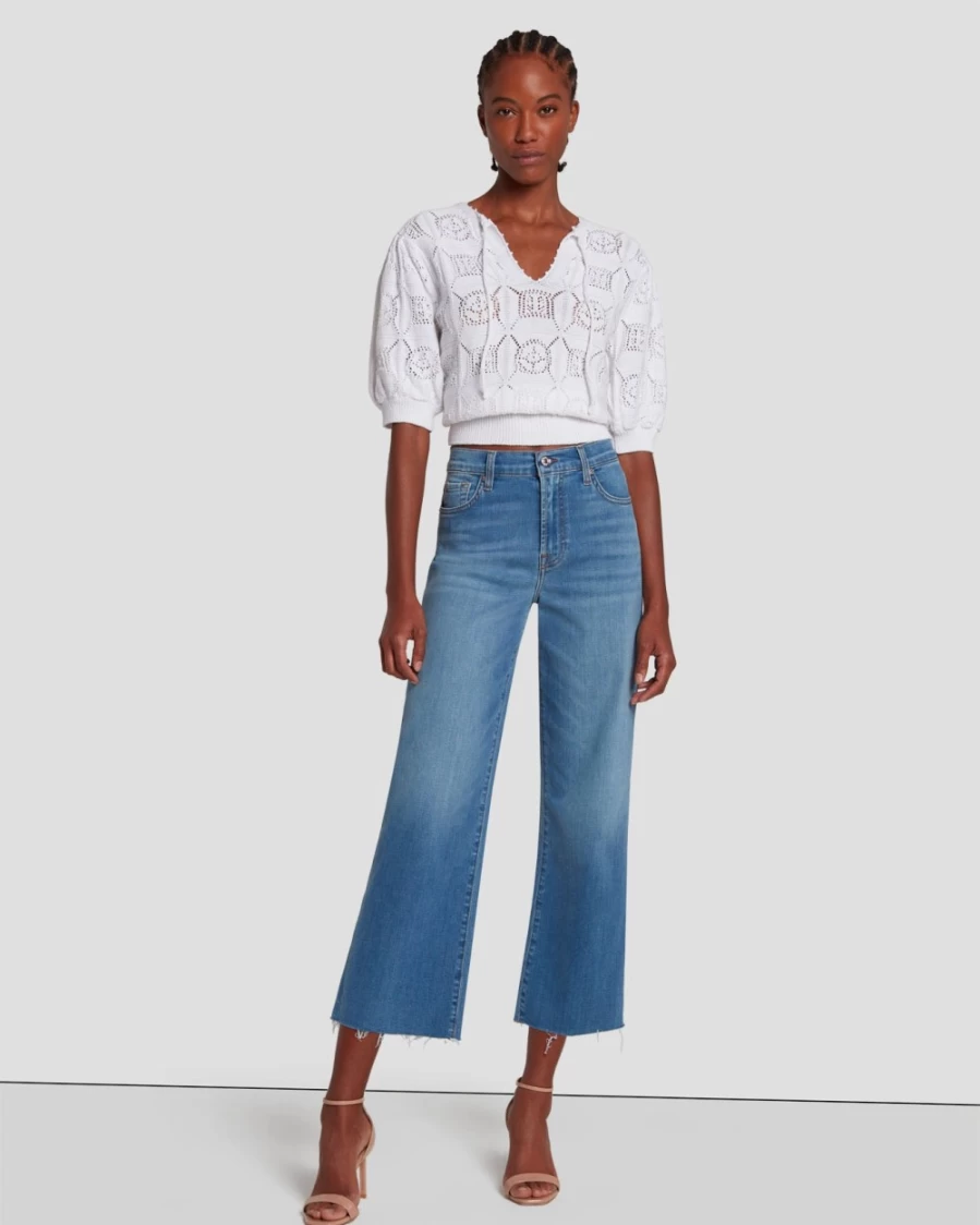 7 For All Mankind Women's Sapphire Blue Cropped Alexa Jeans