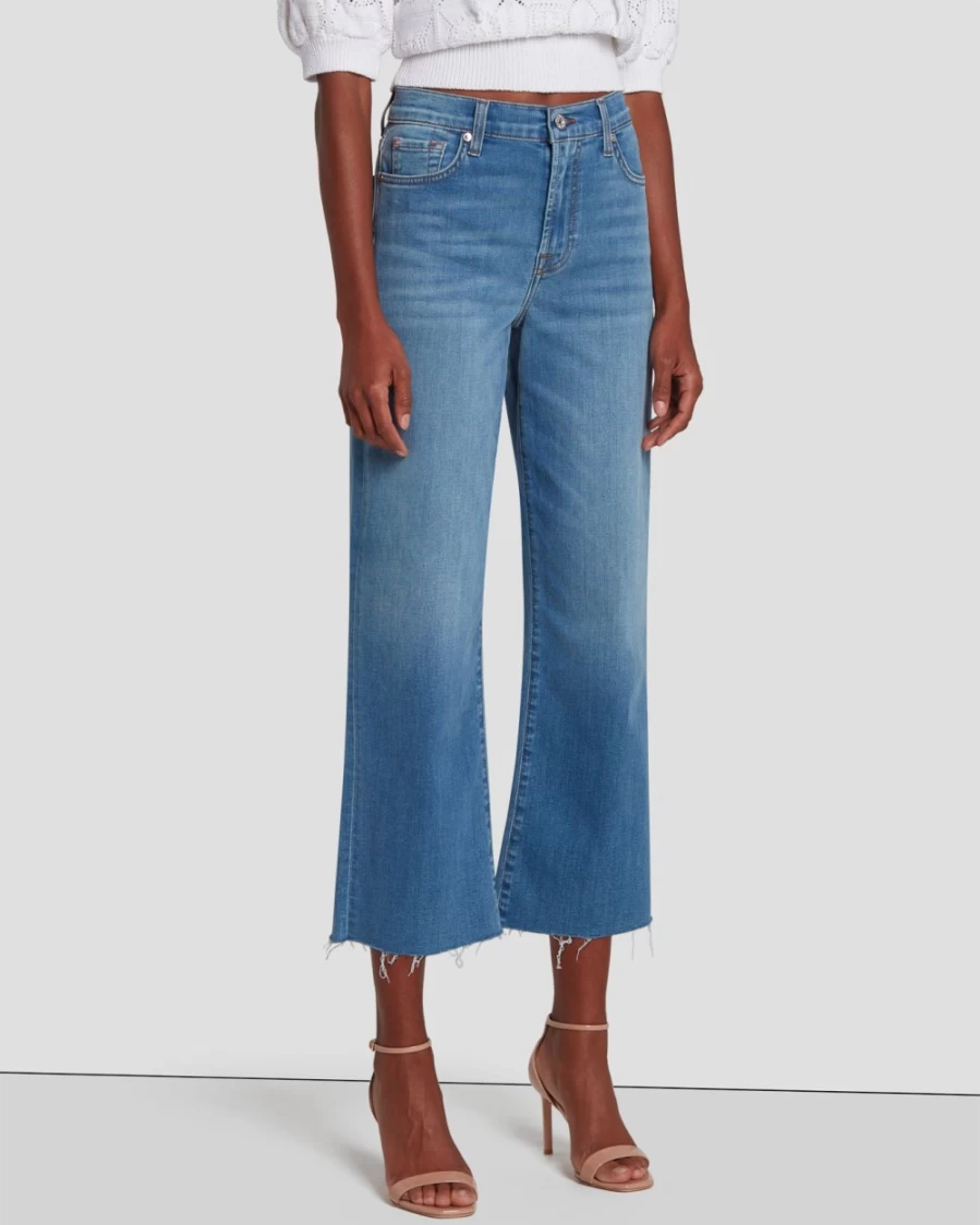 7 For All Mankind Women's Sapphire Blue Cropped Alexa Jeans