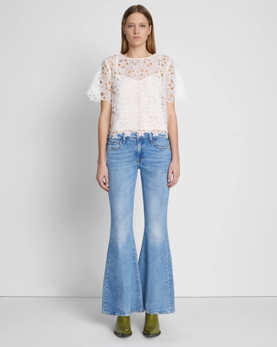 7 For All Mankind Women's Star Lace Cropped T-Shirt in Antique White