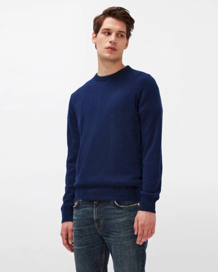 7 For All Mankind Men's Electric Blue Cashmere Crewneck Sweater