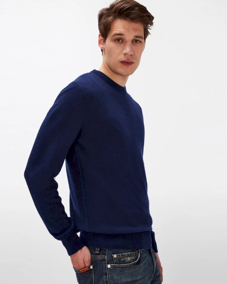 7 For All Mankind Men's Electric Blue Cashmere Crewneck Sweater