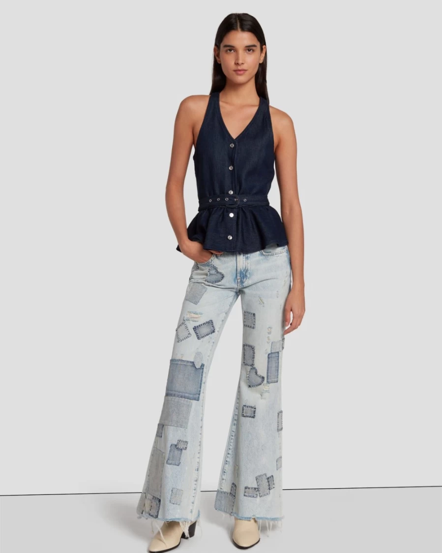 7 For All Mankind Women's Dark Rinse Denim Vest - Tailored Fit Lustre Finish