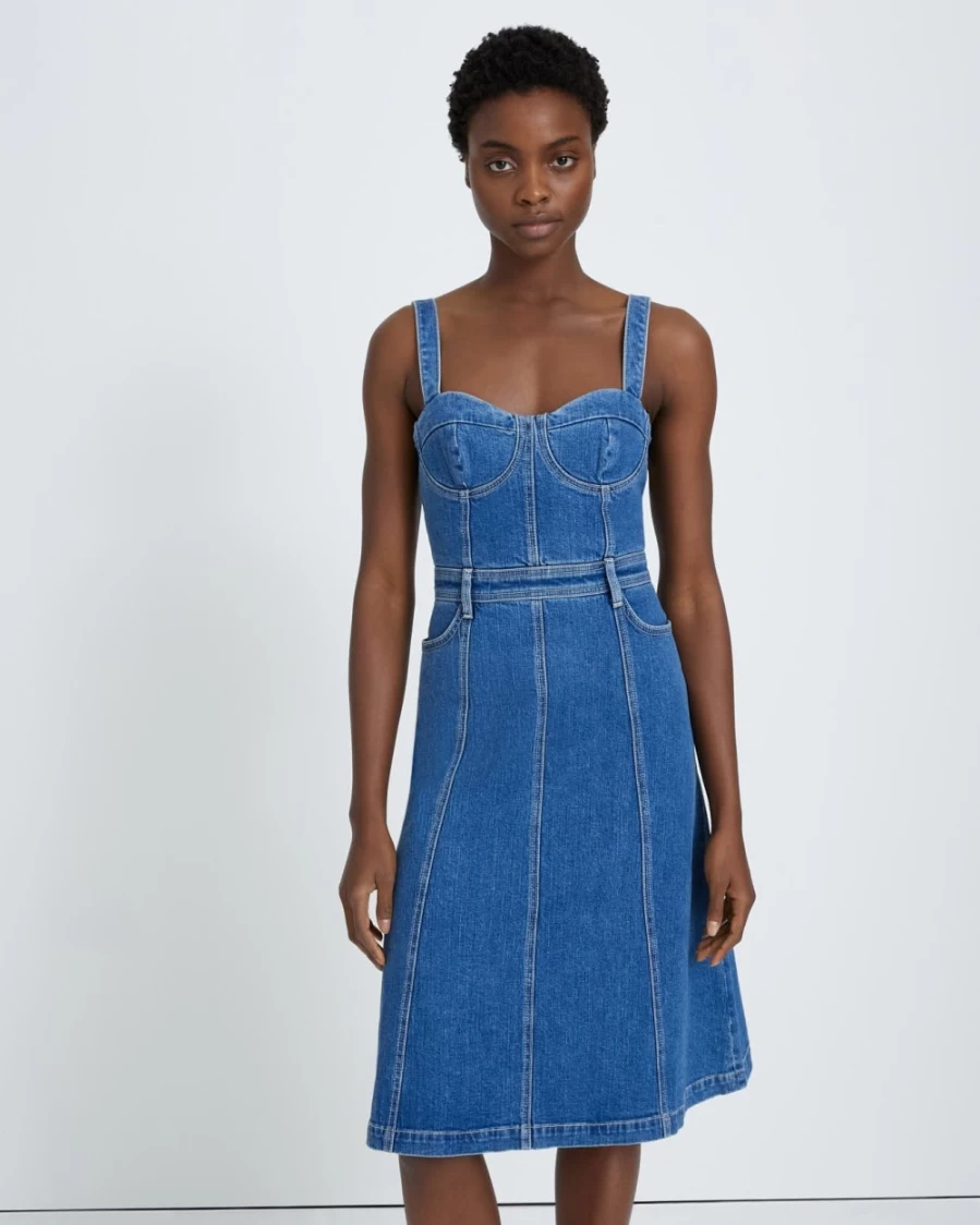 7 For All Mankind Women's Beauty Denim Bustier Dress - Diana Style Corset Top Dress