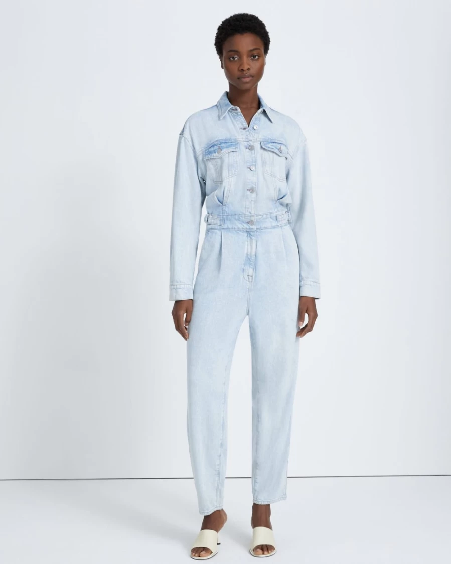 7 For All Mankind Women's Isadora Denim Jumpsuit with Balloon Sleeves