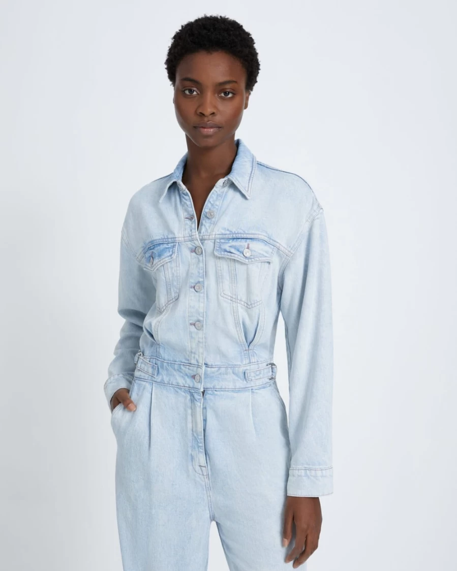 7 For All Mankind Women's Isadora Denim Jumpsuit with Balloon Sleeves