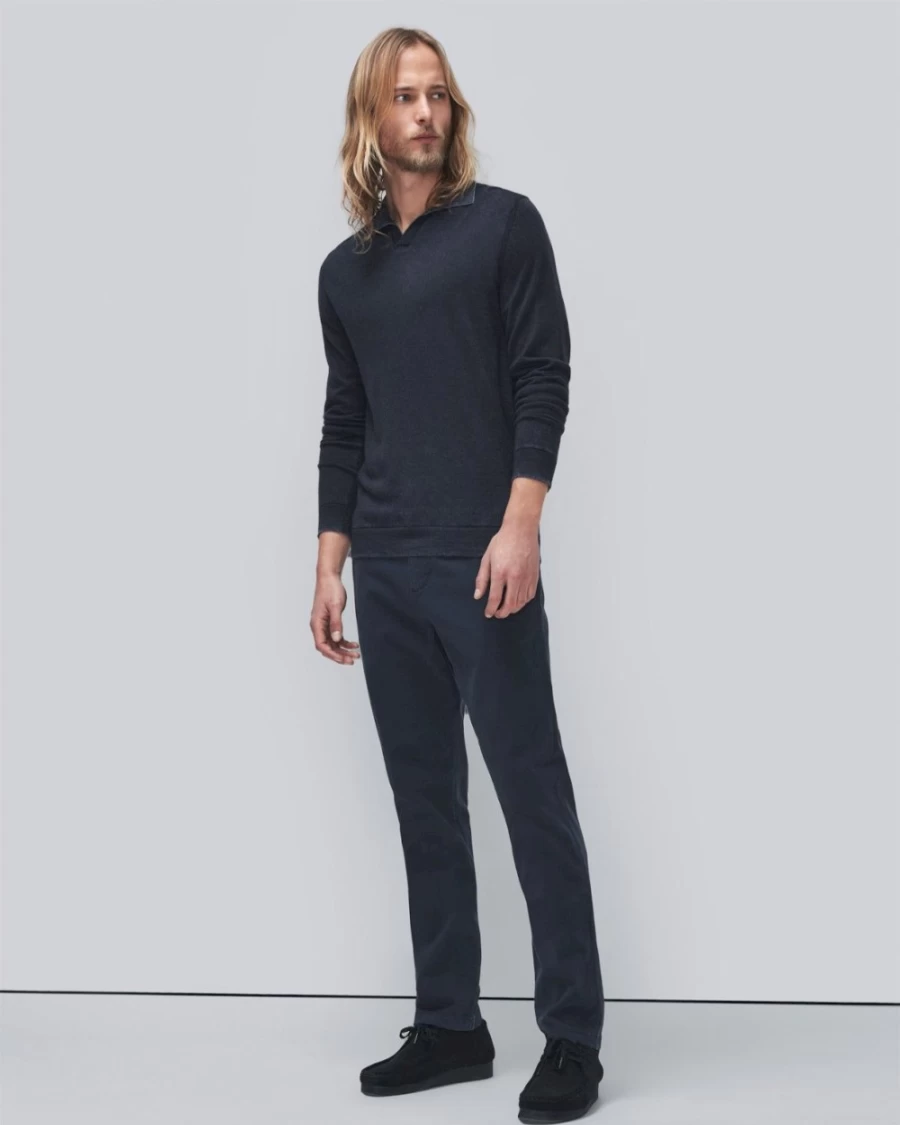 7 For All Mankind Men's Luxe Slim Fit Tapered Chino Pants in Navy Sateen for Performance Comfort