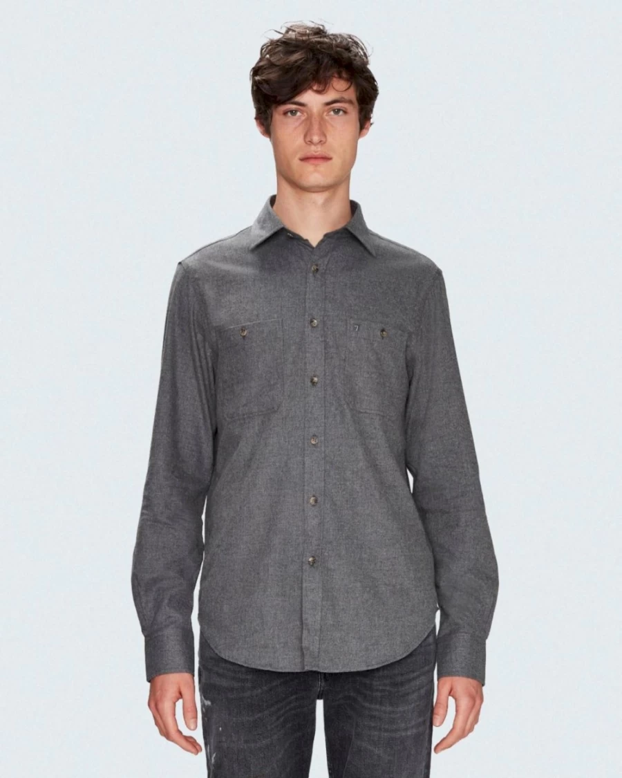7 For All Mankind Men's Grey Two Pocket Utility Shirt - Casual Workwear Top