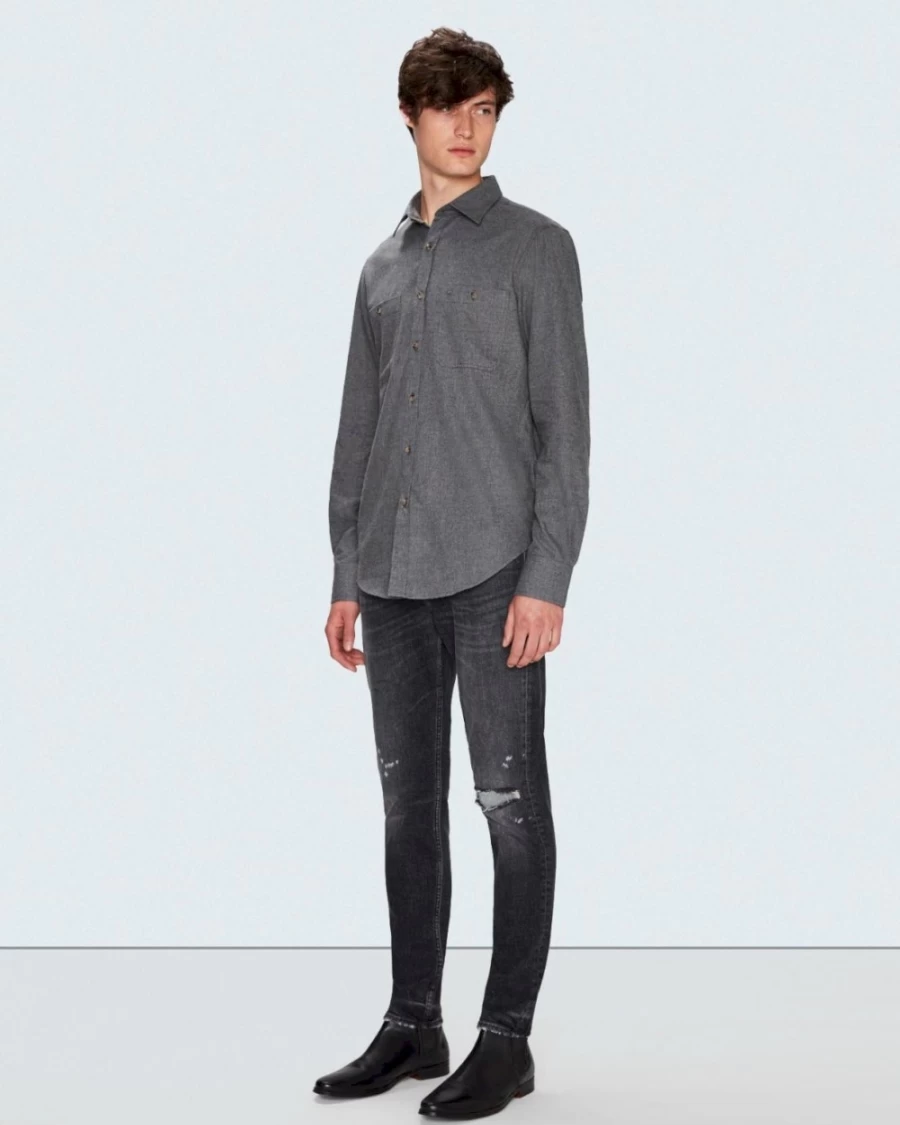 7 For All Mankind Men's Grey Two Pocket Utility Shirt - Casual Workwear Top